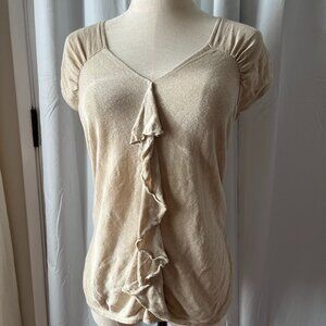 Alfani Knit top, Small, Silk and Viscose Blend, Cream /Beige with Gold tone